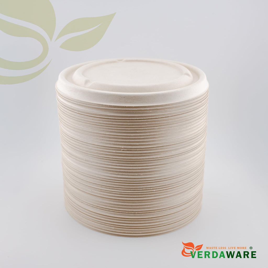 Compostable Pulp Lids for 20 oz & 25 oz Bagasse Bowls – Biodegradable Sugarcane Fiber | Eco-Friendly, PFAS-Free, Heavy-Duty Disposable Food Container Lids for Hot & Cold Takeout