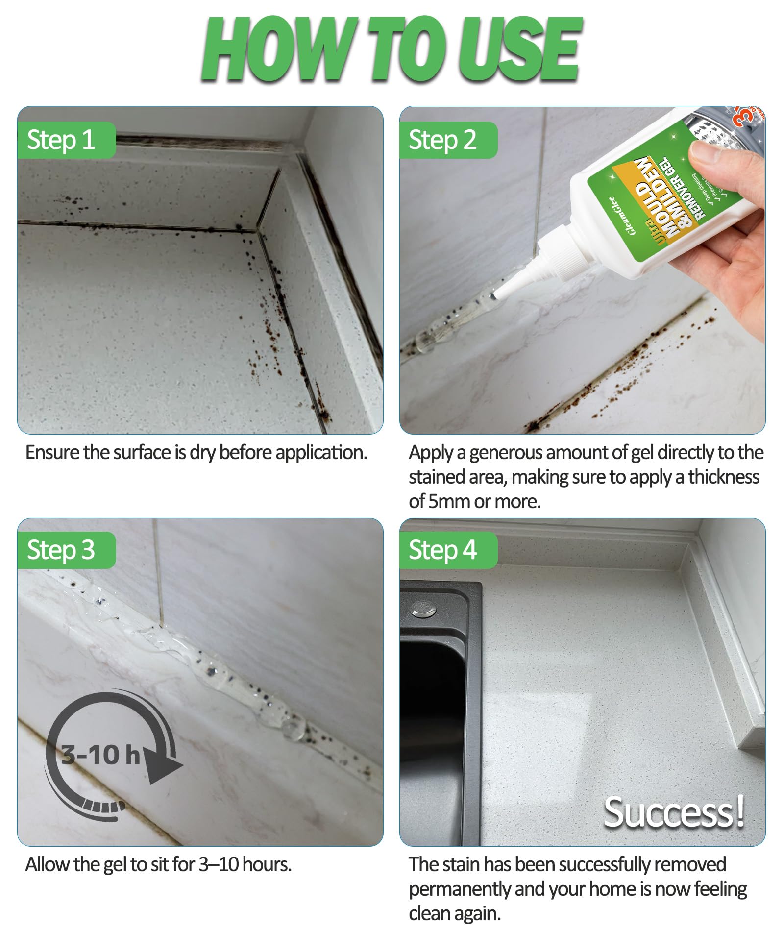 Mould Remover Gel, Powerful Mould Mildew Remover for Washing Machine, Top Load, Front Load, Tub Seal, Grout, Bathroom, Shower, Tiles, Refrigerator Strips, Kitchen Cleaner - (2Pack)