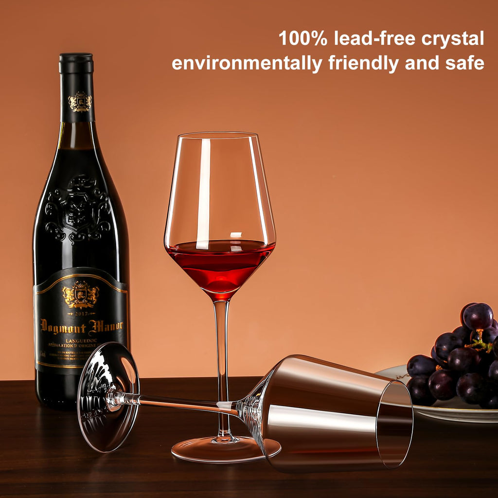 AMYOOLE Red Wine Glasses Set of 4,15 oz Lead-Free Crystal Clear Wine Glass, Hand-Blown Italian White Wine Glass, Great Gift Packaging