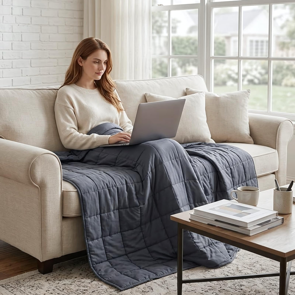Weighted Idea Weighted Blanket for Adults (Dark Grey,60"x80",15lbs) Cooling Breathable Heavy Blanket with Premium Glass Beads All-Season Soft Thick Comfort