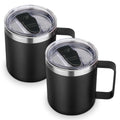 Volhoply 14oz Insulated Stainless Steel Coffee Mug with Lid Bulk 2 Pack,Double Wall Vacuum Travel Coffee Cup with Handle,Reusable Cups Tumbler,Camping Mugs Keep Hot,Christmas Gifts(Black,2 Set)