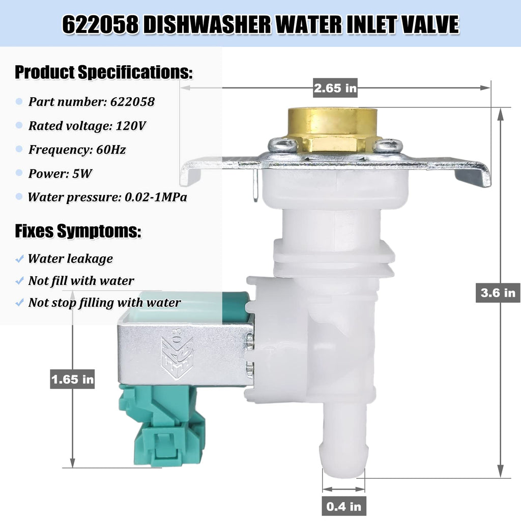 622058 00622058 Dishwasher Water Inlet Valve - Dishwasher Water Valve Replacement Parts AP4927070 PS3491417 33299010