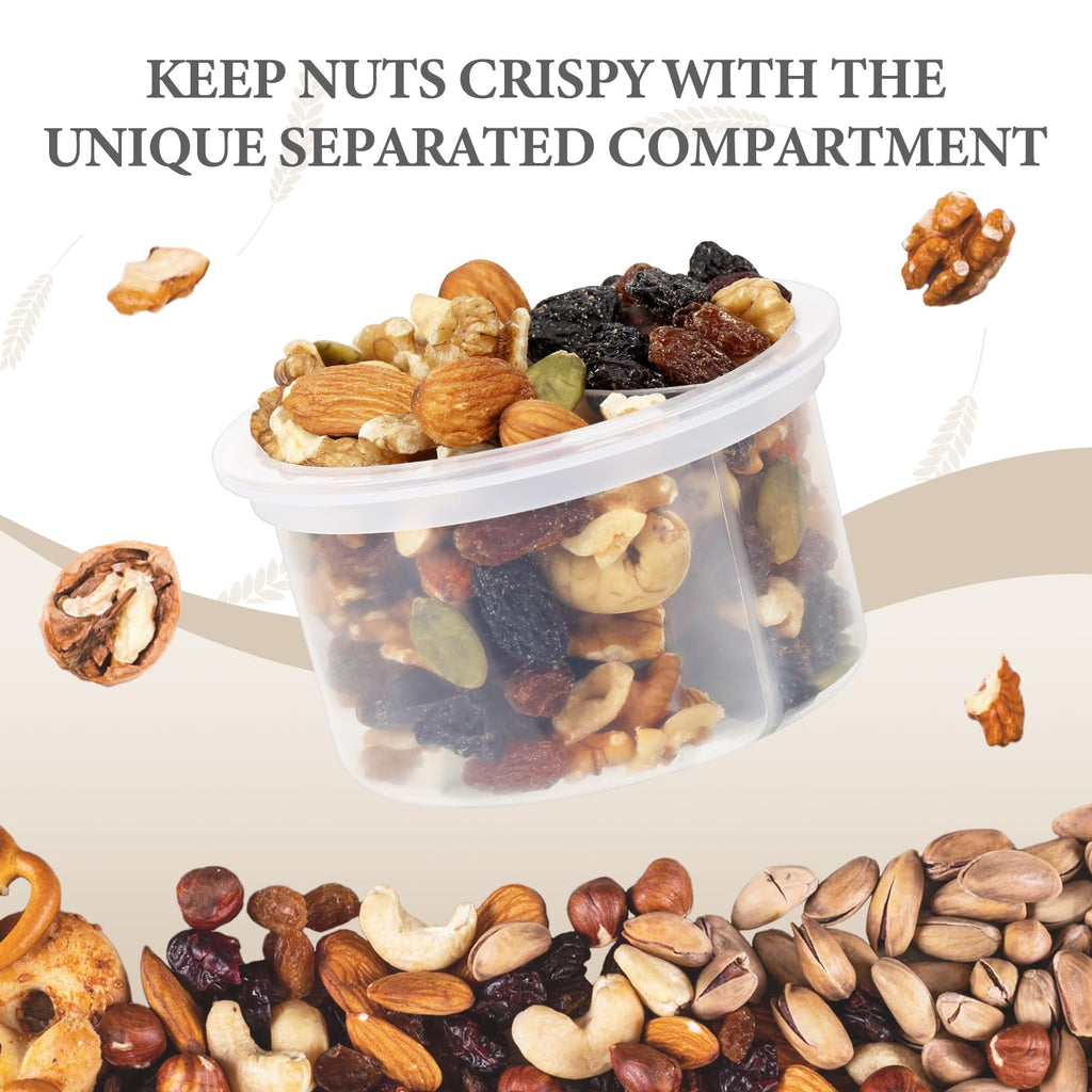 SOLIGT NOVIIML k Overnight Oats Containers with Lids, Folding Spoons and Divided Compartments for Fruit & Nuts, Small Glass 16oz Mason Jars for Oatmeal Yogurt Parfait (2 Set-Oat White/Oat White)
