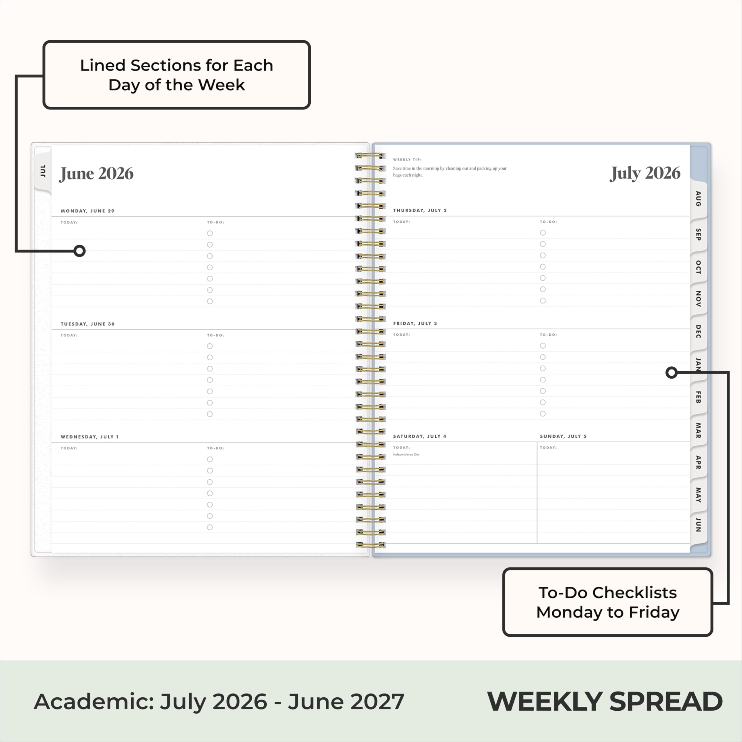Blue Sky The Everygirl Weekly and Monthly Academic Year Planner Calendar, Flexible Cover, Wirebound, Laminated Tabs, Storage Pocket, Includes Stickers, Stratford Coastal (Stratford Coastal- 2026/2027