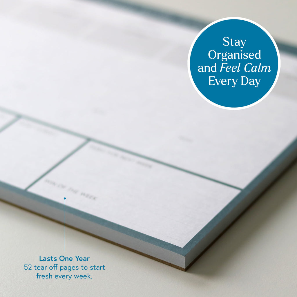 Clear Mind Concepts® Focus Work Planner Pad - A4 Weekly Productivity Desk Pad, 52 Undated Tear-Off Sheets (29.7 × 21cm) - Track Priorities, Tasks, Notes & Goals for Office, School & Home