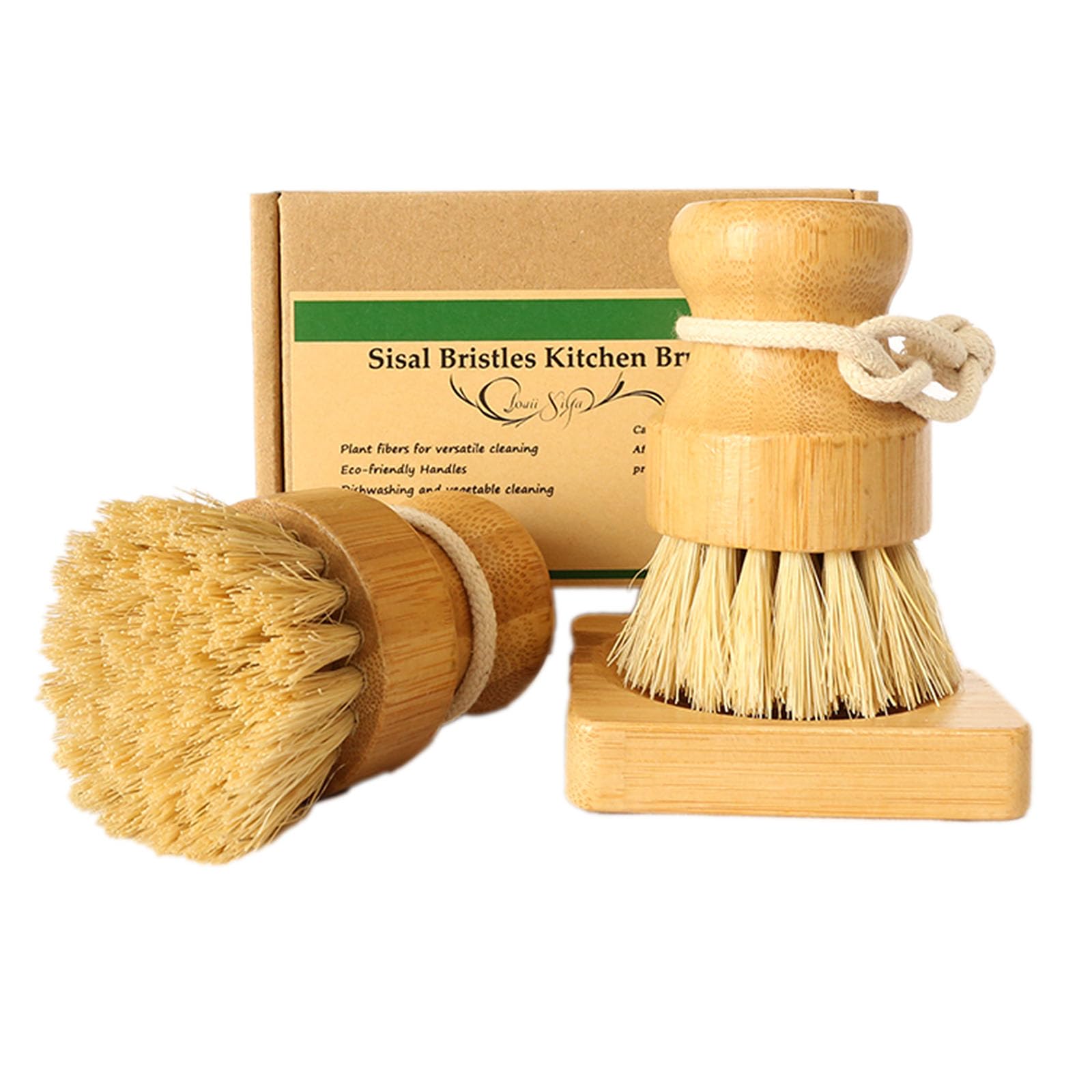 JouiiSiYa Bamboo Vegetable Brush Set, Natural Bristle Dish Brush with Holder, Eco Friendly Soft Dish Scrubber Kitchen Brush for Dishes