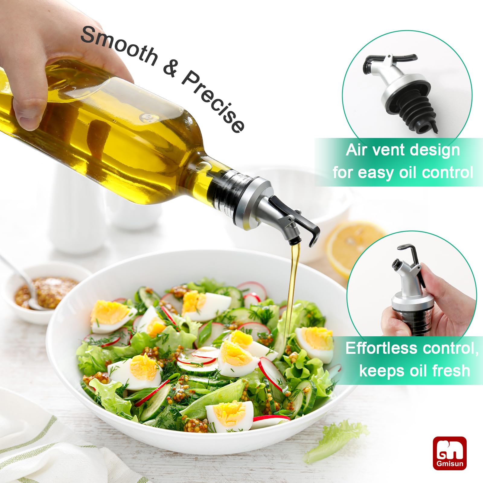 GMISUN Olive Oil Dispenser Bottle, Oil Dispenser Bottle for Kitchen, Cooking Oil and Vinegar Dispenser Set 4 Pack, Glass Oil Container Cruet-Oil Pourer Spout, Funnel and Labels, Clear for Oil, Vinegar