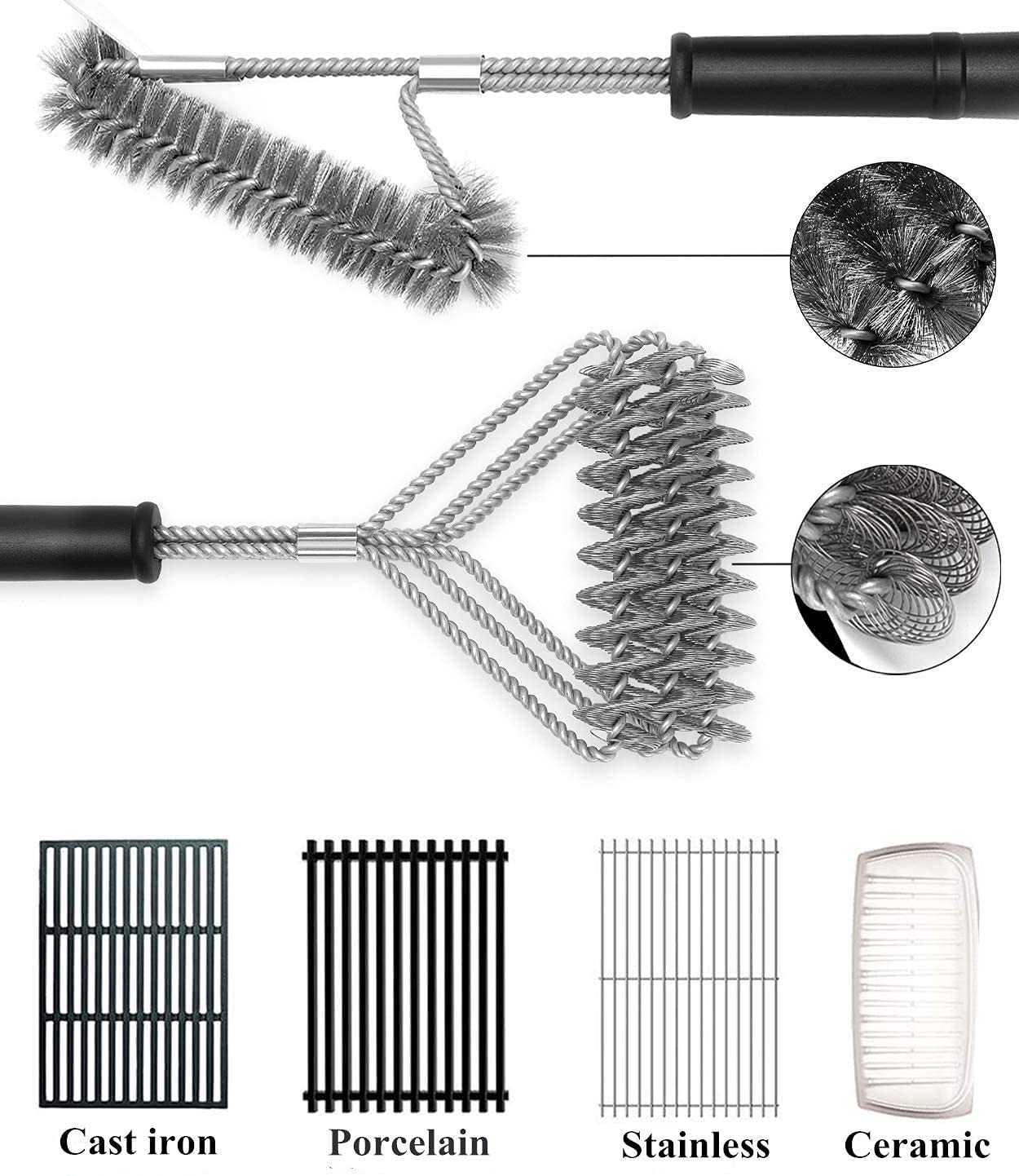 2 Pack BBQ Grill Brush, 18 inch BBQ Accessories, BBQ Cleaning Brush Safe Bristle Free BBQ Brush,100% Rust-Proof Stainless Steel- BBQ Grill Cleaner for Gas, Charcoal, Smoker, Porcelain, Infrared Grill