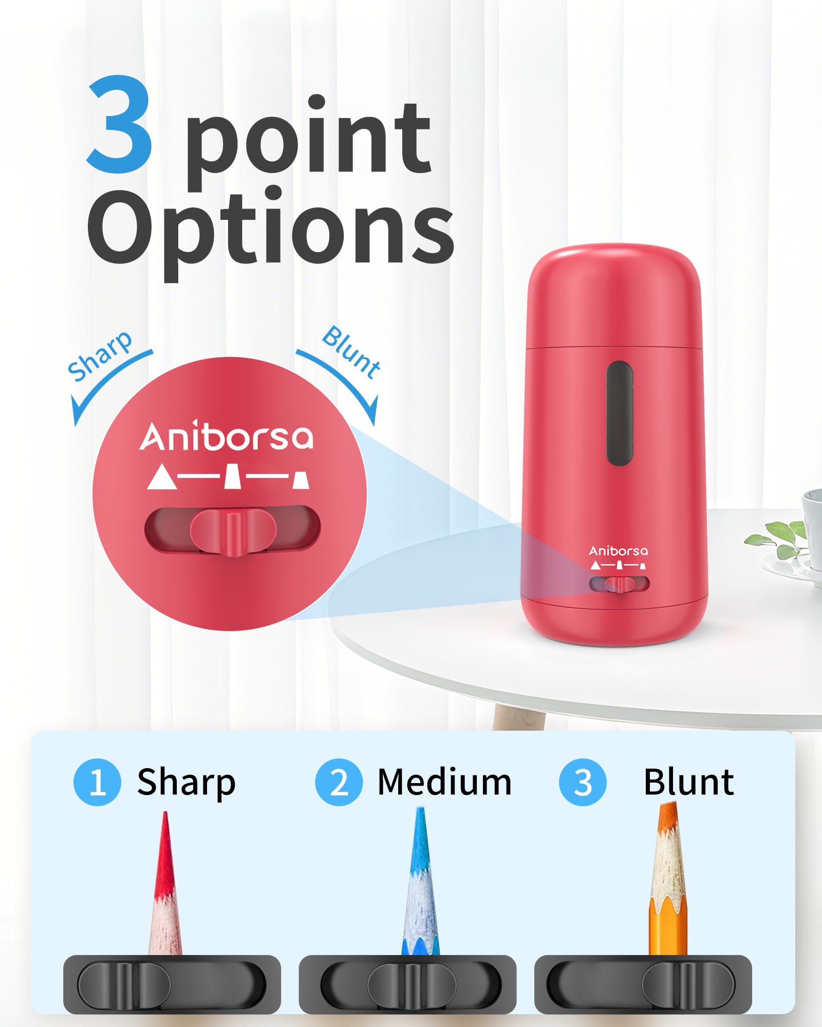 Aniborsa Automatic Electric Pencil Sharpener - Auto Feed, Auto Stop & Auto Eject for School, Office, Home, Rose Red