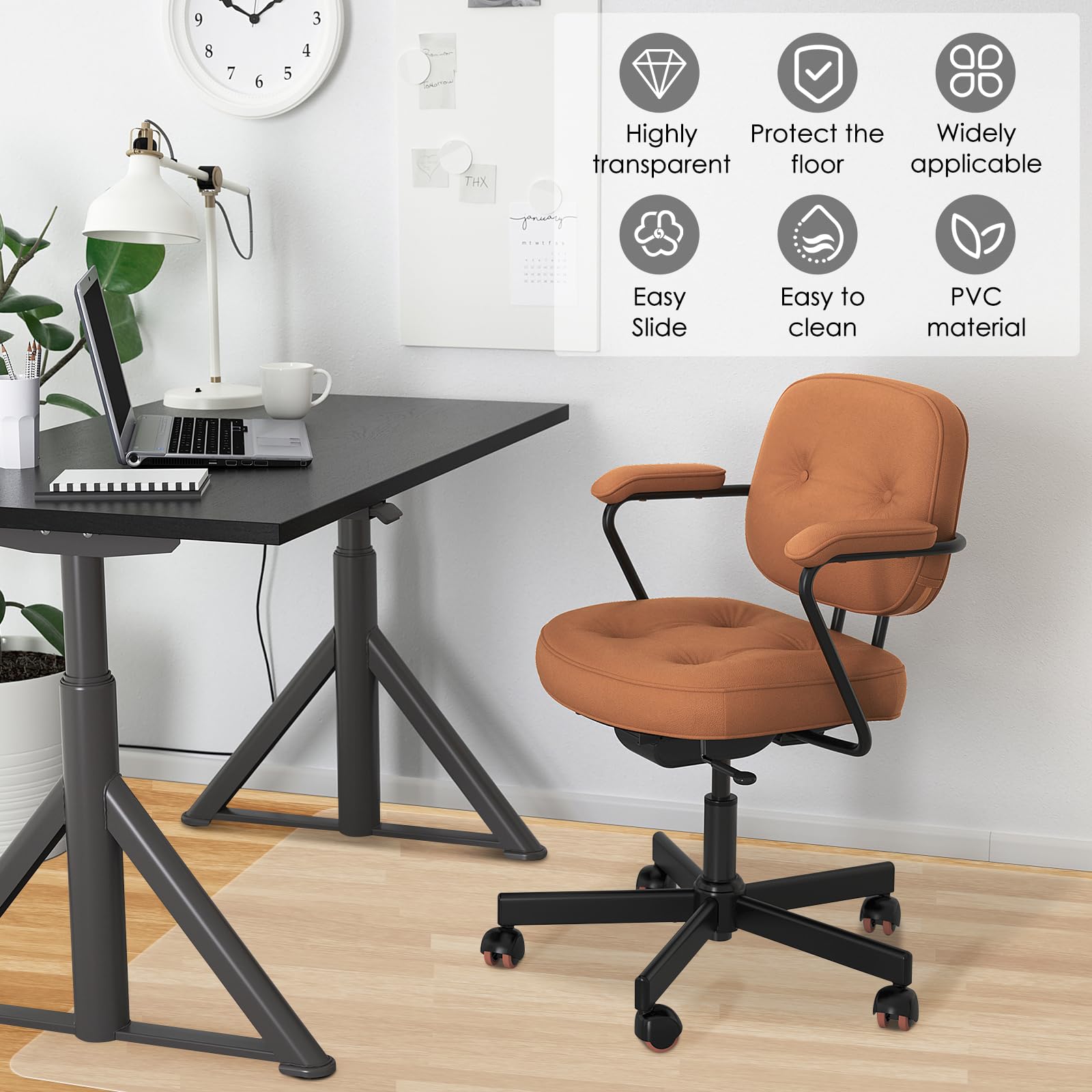Clear PVC Office Chair Mat - Stronger & Durable Desk Chair Mat for Hardwood Floor, Non-Slip Floor Protector for Office Chair Casters(Clear for Hardwood, 36X47IN with Lip)