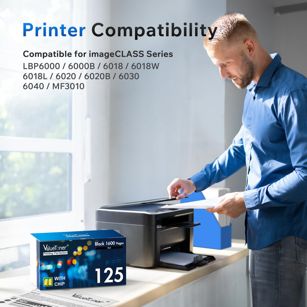 Valuetoner Compatible Black 125 Toner Cartridge Replacement for Canon 125 CRG 125 3484B001AA for ImageClass MF3010 LBP6030w LBP6000 LBP6000B LBP6020 LBP6020B LBP6018 LBP6018W LBP6018L LBP6040 Printer