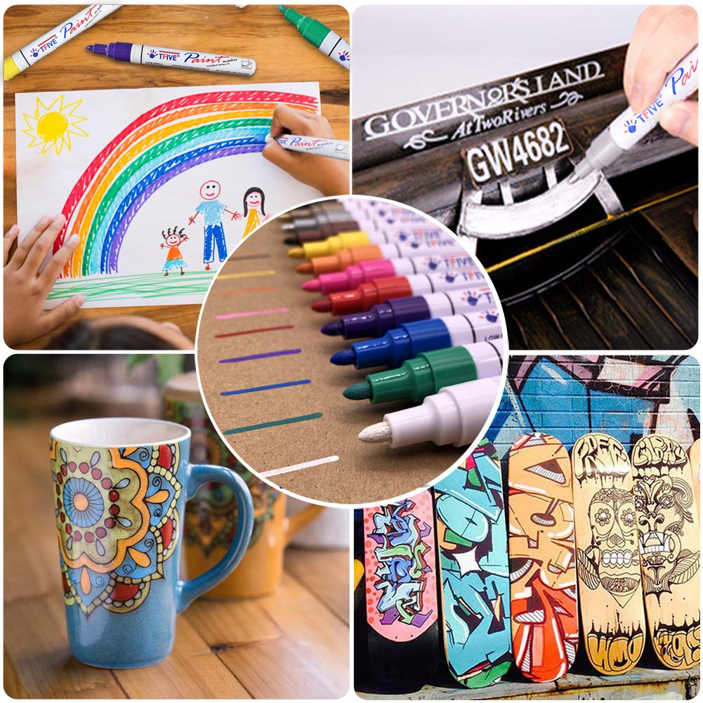 Paint Pens Paint Markers Never Fade Quick Dry and Permanent,12 Color Oil-Based Waterproof Paint Marker Pen Set for Rock Painting, Stone, Ceramic, Wood, Fabric, Plastic, Canvas, Glass, Mugs, DIY Craft
