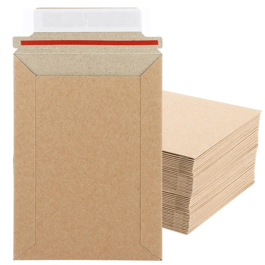 EATHEATY 100 Pack Rigid Mailers 5x7 Inch - Self Seal Stay Flat Photo Envelopes - Heavy Duty Cardboard Mailer for 4x6 5x7 Pictures, Invitations & CDs, Kraft Brown
