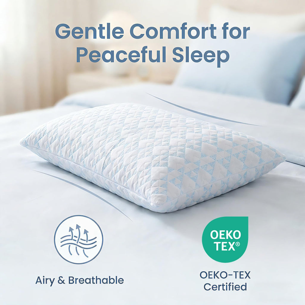 Adjustable Memory Foam Bed Pillows:Queen Size Shredded Foam Pillow Set of 2 for Sleeping with Removable & Washable Pillowcase for Back,Side & Stomach Sleeper-Medium Firm