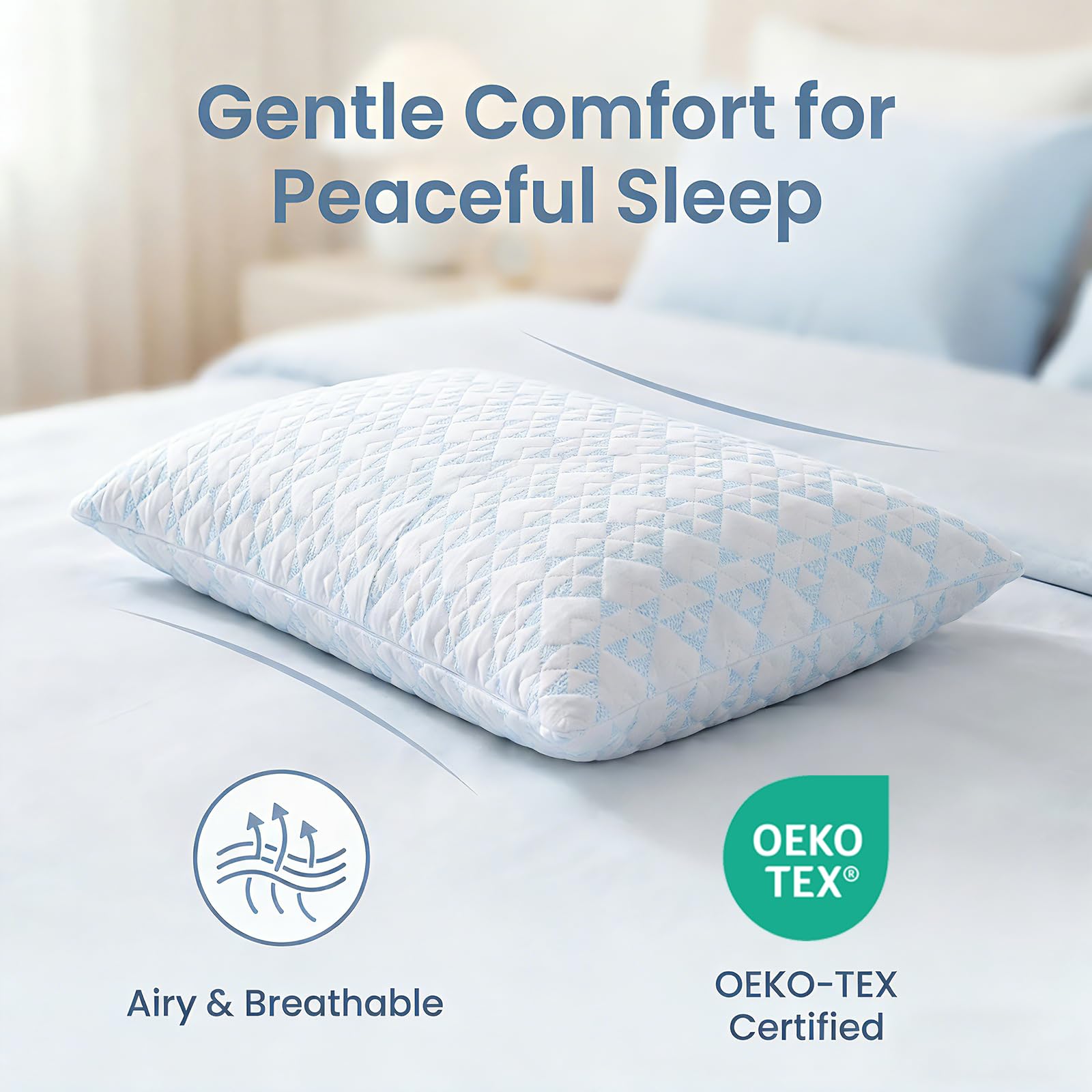 Adjustable Memory Foam Bed Pillows:Queen Size Shredded Foam Pillow Set of 2 for Sleeping with Removable & Washable Pillowcase for Back,Side & Stomach Sleeper-Medium Firm
