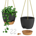 ZMTECH 6.5 Inch Hanging Planters for Indoor Outdoor Plants, 2 Pack Self Watering Hanging Plant Pots with Drainage Holes and Removable Saucer, Plastic Flower Hanging Pots with Watering Lip (Black)