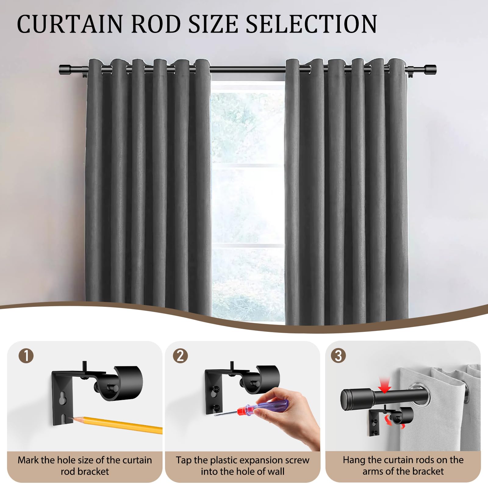 1 Inch Diameter Curtain Rod for Windows 84-120 Inch Extra Long Matte Black Curtain Rods with Brackets Adjustable Pole Heavy Duty Curtains Rod for Patio Kitchen Bedroom Living Room Outdoor