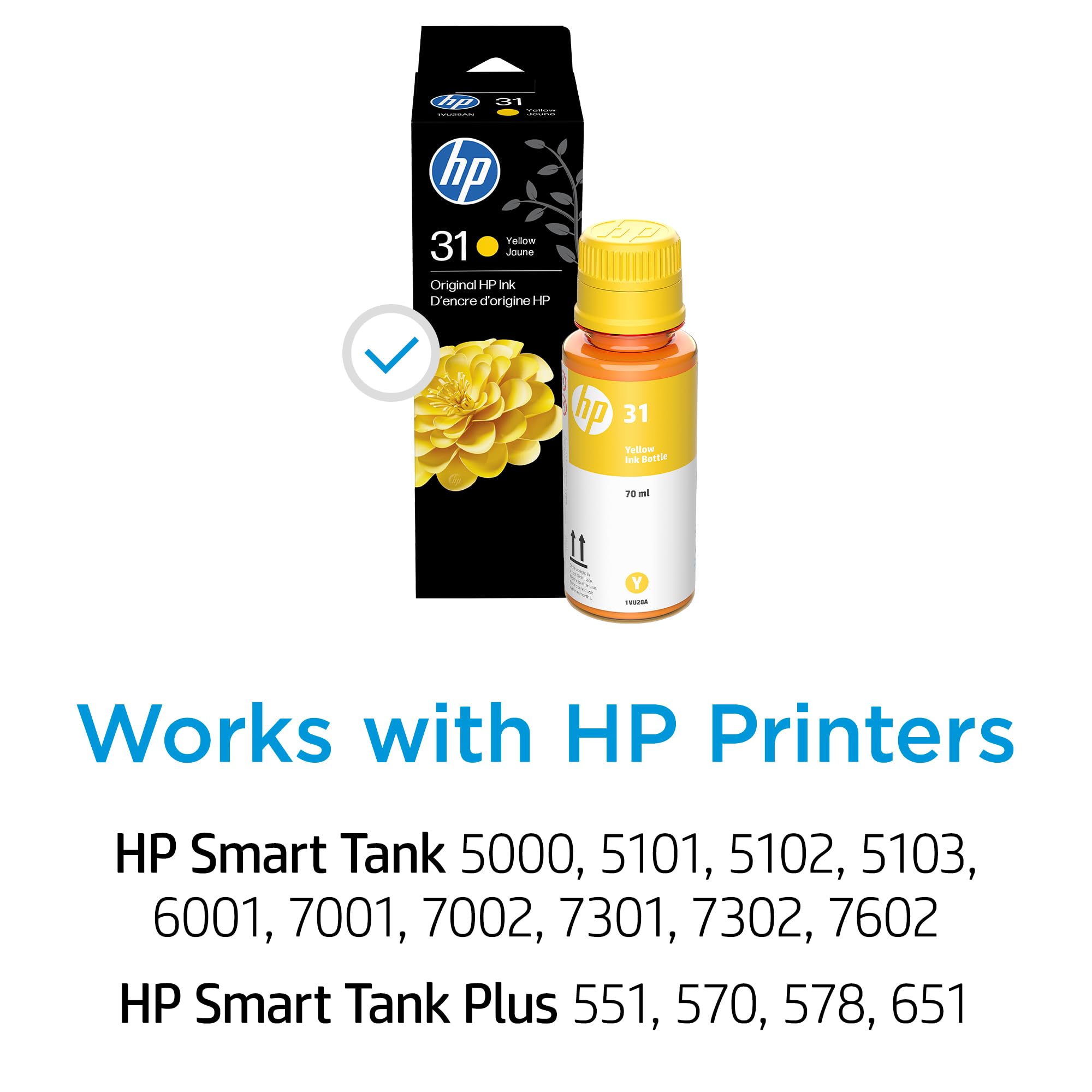 HP 31 Yellow Ink Bottle, 70ml (1VU28AN)