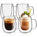 Yopinmall 12OZ Glass Coffee Mug Set of 4 - Double Walled Mugs with Large Handle Iced/Hot Insulated Glasses Cup for Espresso Latte Cappuccino Americano Tea Dishwas Dishwasher Safe
