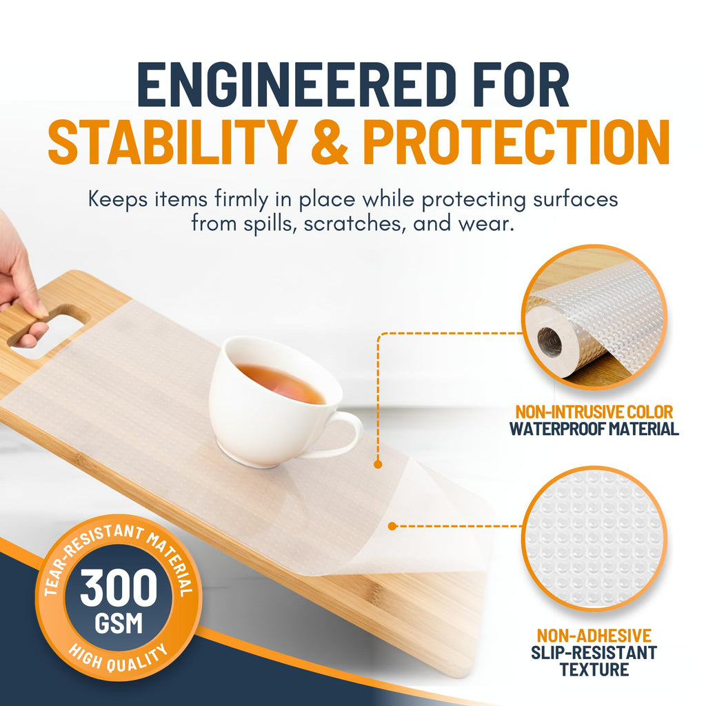 Drawer Liner Shelf Liners for Kitchen Cabinets Non-Adhesive by Linda’s Essentials (17.5 x 240 Inches) - Non-Slip Easy Clean Kitchen Cupboard and Cabinet Protector, Waterproof Mat, Clear Roll