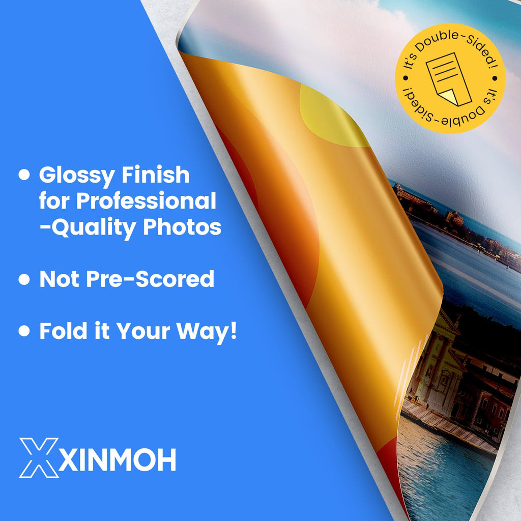 XXINMOH 100 Sheets Inkjet Glossy Brochure and Flyer Paper 8.5x11 Inch 37lbs 140gsm, Photo Printing Paper, Glossy Cardstock, Professional Quality Double Sided Instant Dry and Water-Resistant