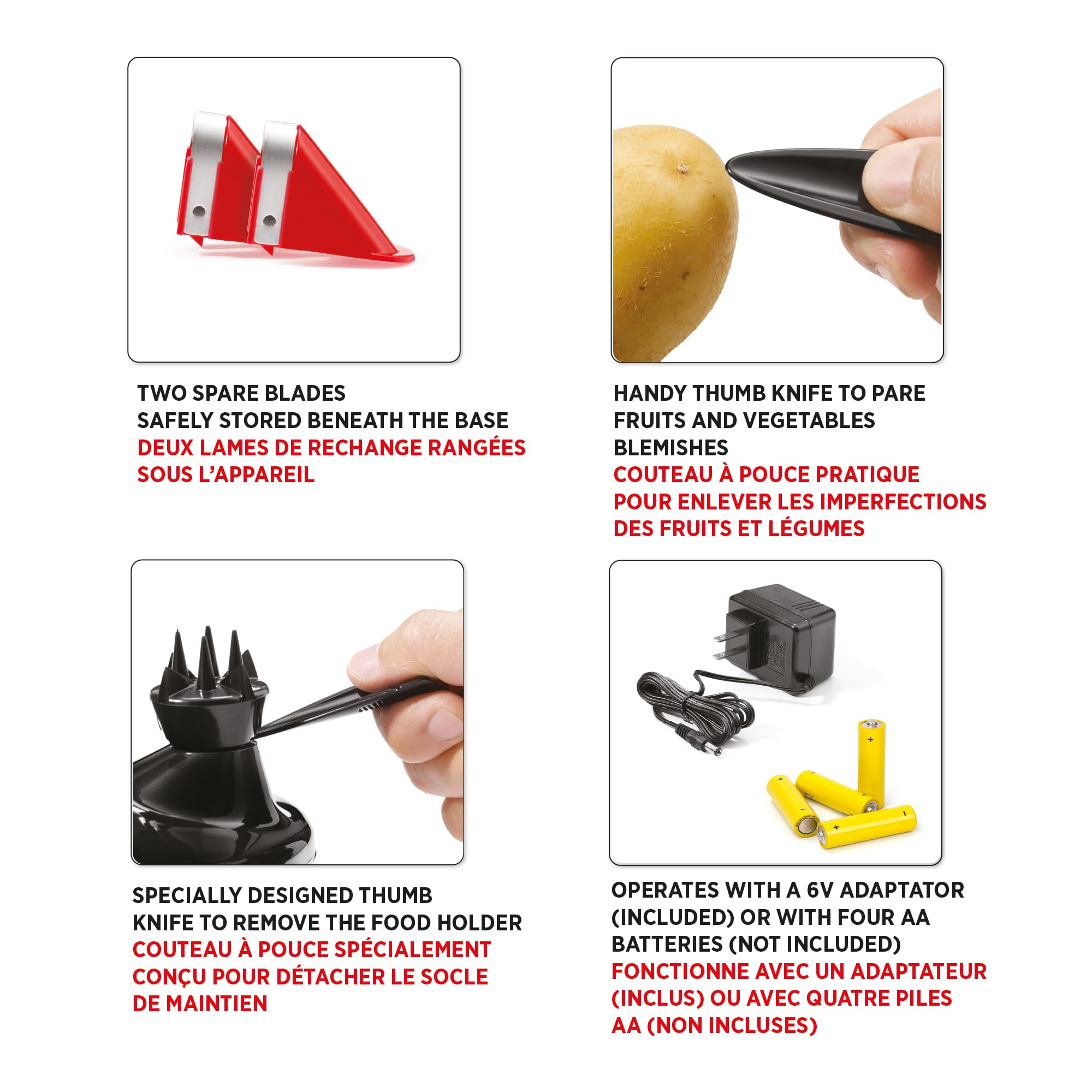 Starfrit Rotato Express Peeler, 2 Spare Blades, Safe & Easy to Use, Fast Hands-Free Peeling for Potatoes, Apples, Cucumbers & More, Non-Slip Base