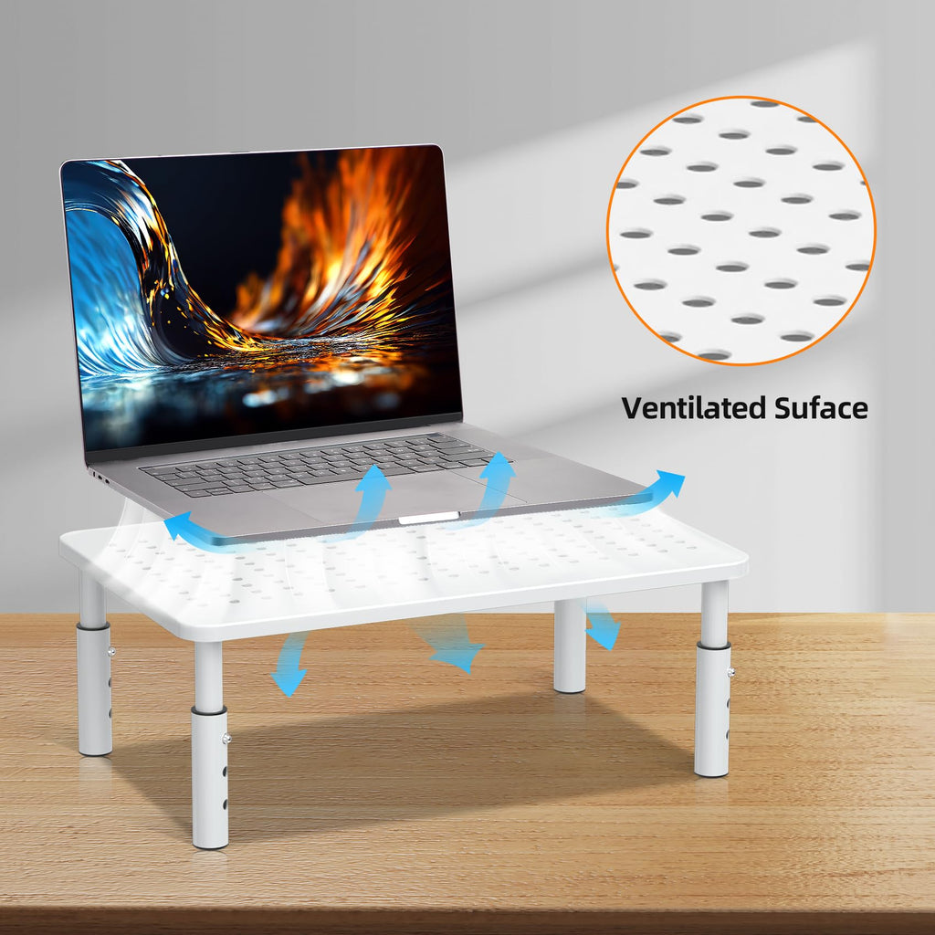 Bracwiser Monitor Stand Riser, Metal Computer Stand, 3 Height Adjustable Screen Riser with Mesh Platform for PS4, Laptop, Printer, Notebook and All Flat Screen, Holds Up to 20KG,White