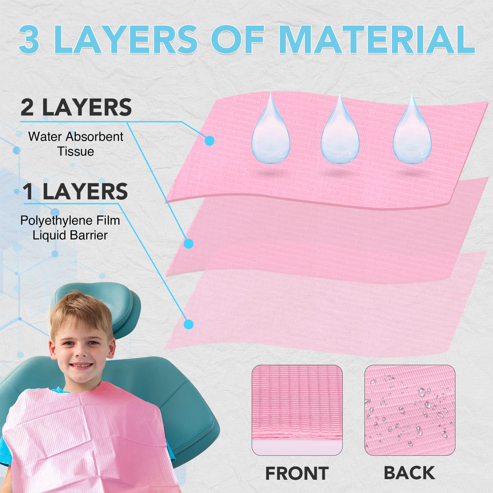 160 Pack Dental Bibs 13"x18"，3-Ply Waterproof Tattoo Bibs Sheet for Nail Salon，Dental Clinic，Feeding，Tattoo Shop (Pink)