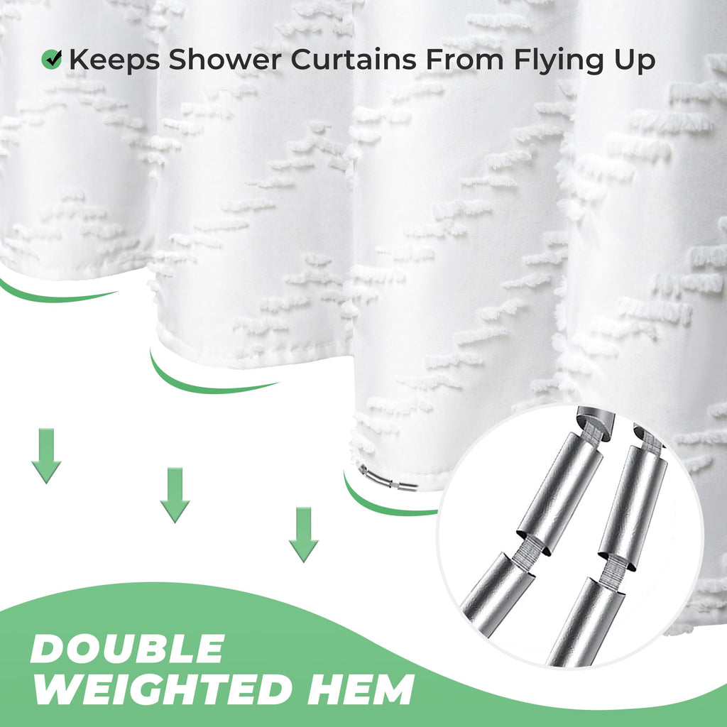 Extra Long Shower Curtains 72 x 84 Inches White Tufted Chevron Striped Fabric Shower Curtains for Bathroom Modern Shabby Chic Waterproof Cloth Shower Curtain Set with Hooks, White