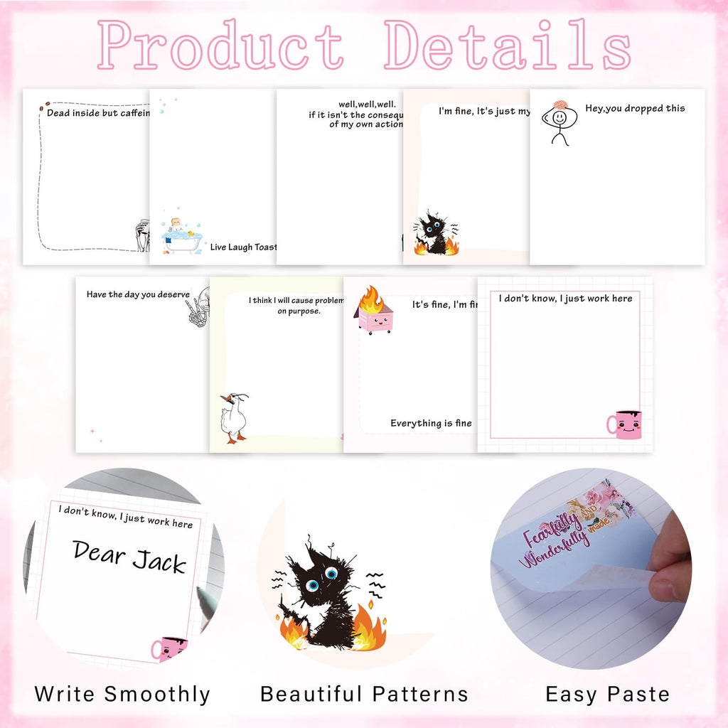 Lovarywow Funny Sticky Notes Gifts - 9 Pack Funny Sticky Notes 3x3 Inch Funny Office Gifts for Coworkers Everything is Fine Post Notes Work Gag Self-Stick Memo Pad Office School Supplies 450 Sheets