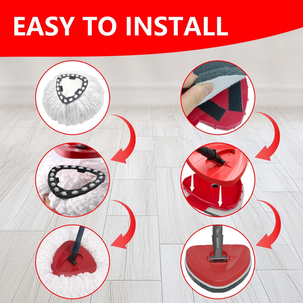 7 Pack Spin Mop Replace Head for Vileda EasyWring 1-Tank, Includes 4 Microfiber Mop Replacement Refill, 2 Prone to Foaming Scrubber Sponge Brushes & 1 Connector for Kitchen, Bathrooms, Glass