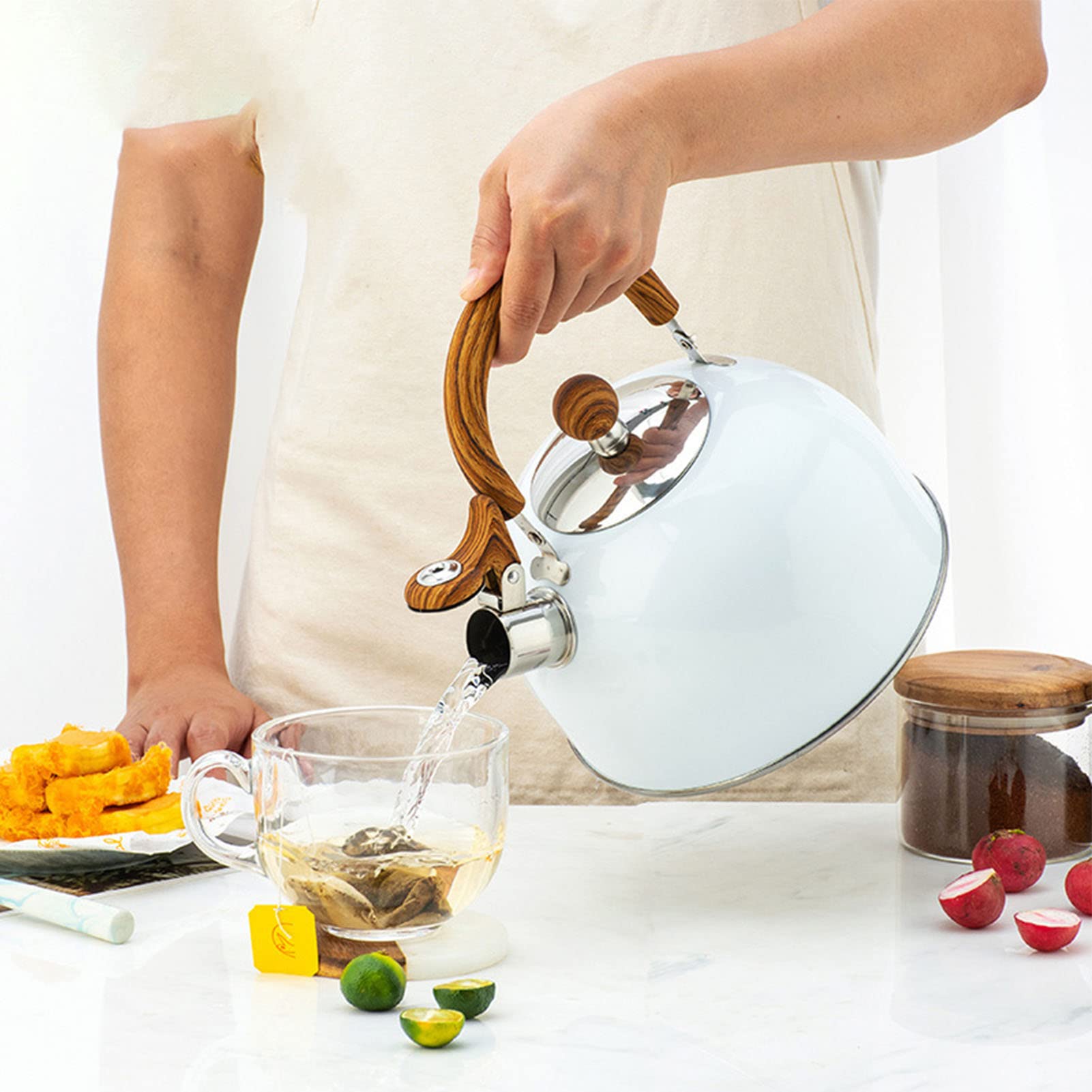 STARNOONTEK Tea Kettle, 88 Ounce 2.5L Stainless Steel Stove Top Whistling Tea Kettle Stainless Steel with Handle for Electric Stove Gas Stove(White)