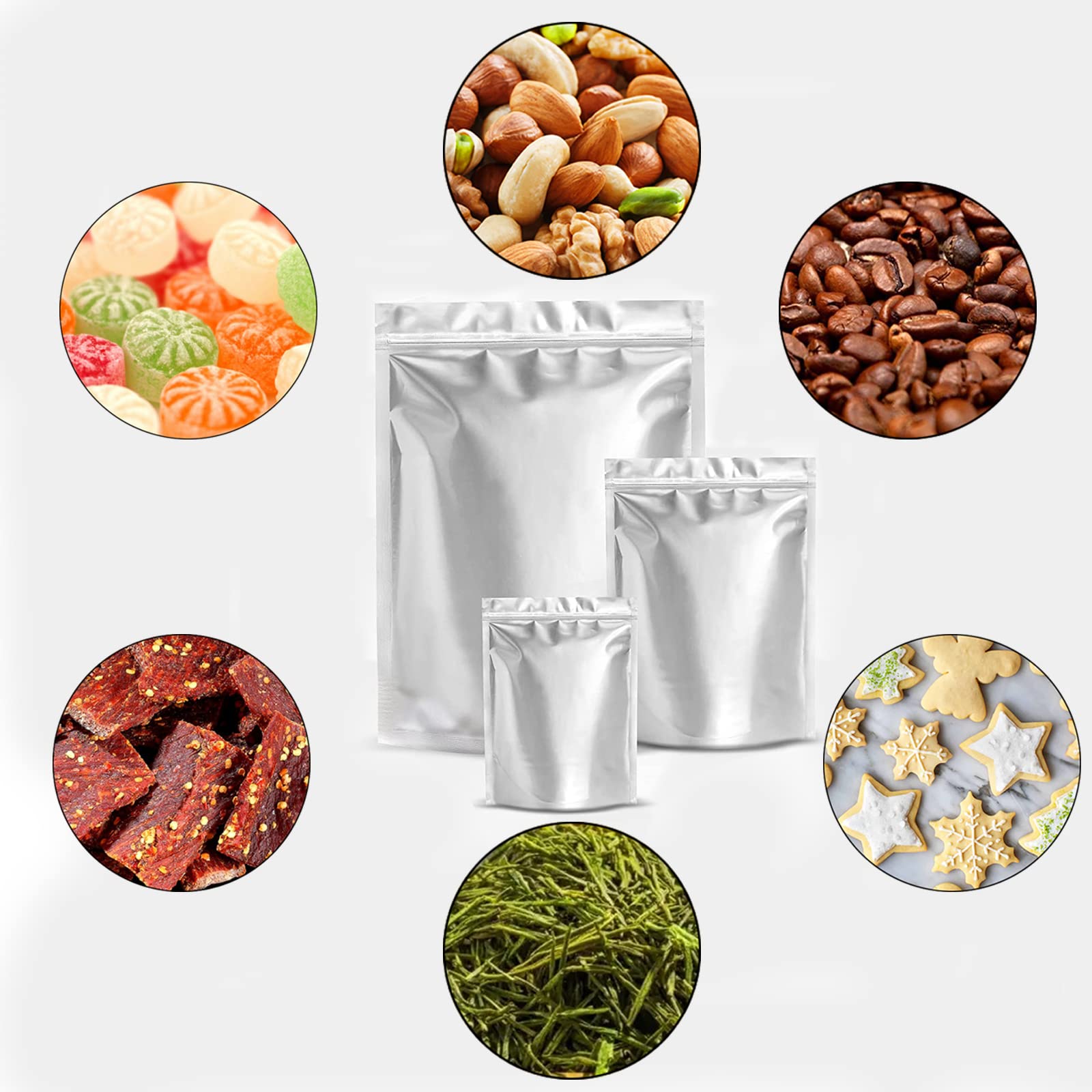 Durimoiy 50pcs Mylar Bags for Food Storage- Extra Thick 9.5 Mil - Stand-Up Zipper Pouches 5"x7" Resealable Bags & Heat Sealable Food Grade Storage Bags for Packging Products