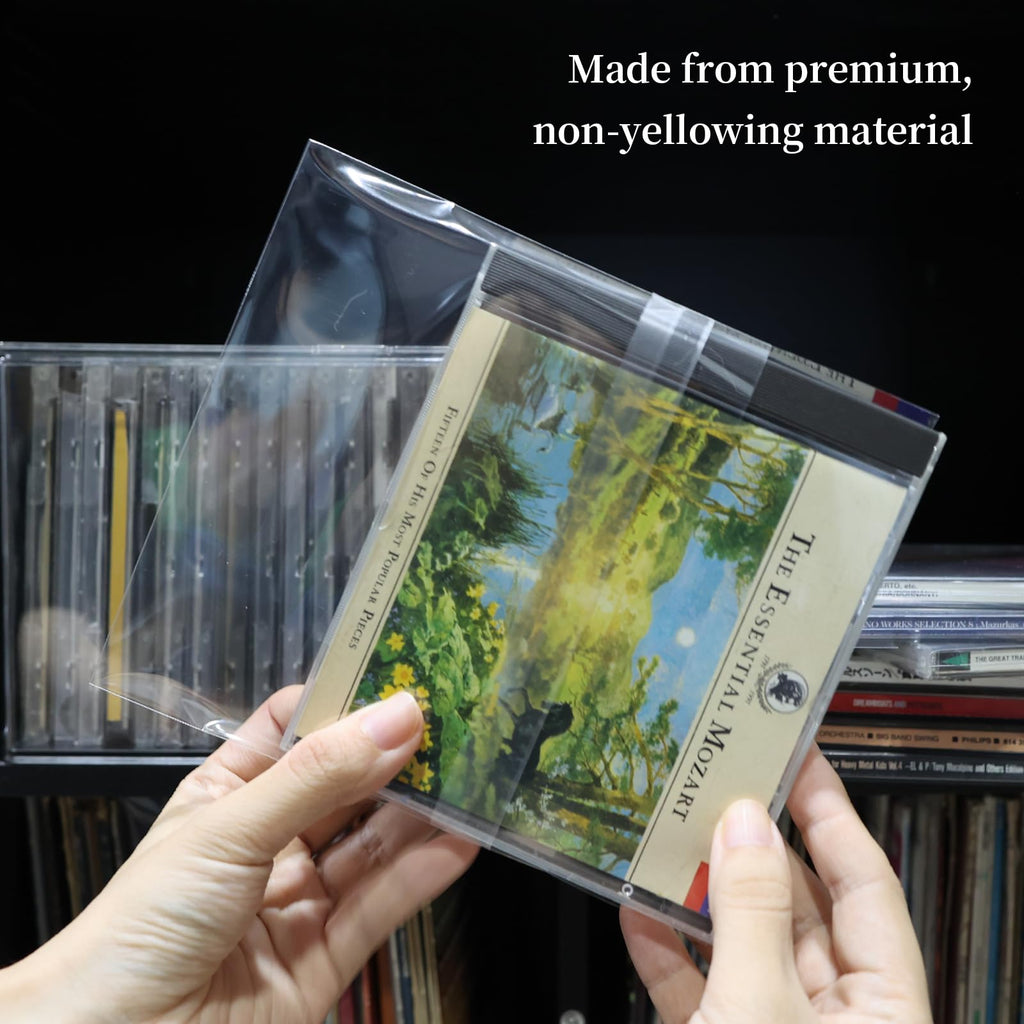 CD Outer Sleeves Clear Sticky Plastic Protective Sleeve Anti-Static for Standard CD and DVD Storage - 100Pcs