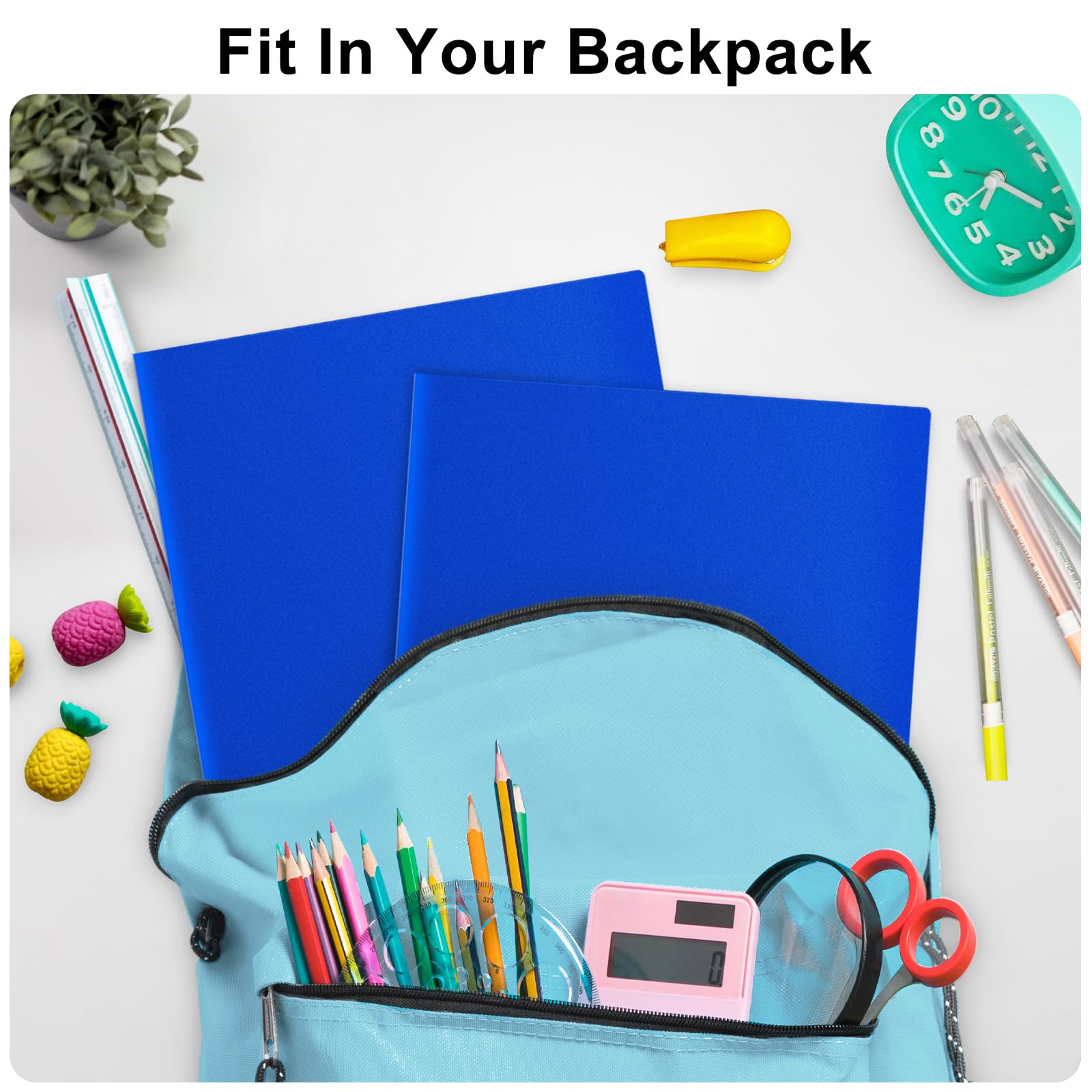 ViVin 12-Pack Plastic Folders with Pockets, 8.5 x 11 Inch Letter Size Poly Folders with 2 Pockets, Plastic Pocket Folders for School, Home, Office (Blue)