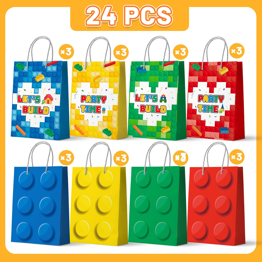 Building Block Party Favor Bags,24 Pcs Building Block Gift Bags Set Building Block Party Bags,Building Block Party Present Bags Bricks Theme Paper Bag for Building Block Birthday Party Decorations