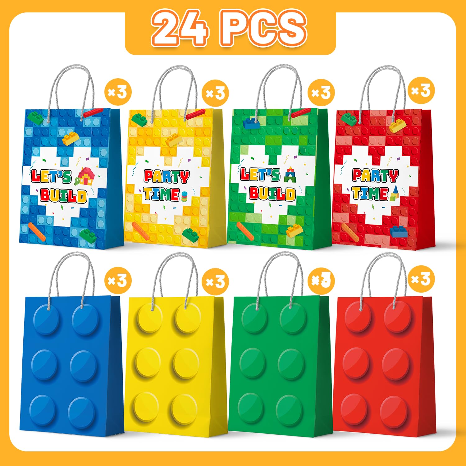 Building Block Party Favor Bags,24 Pcs Building Block Gift Bags Set Building Block Party Bags,Building Block Party Present Bags Bricks Theme Paper Bag for Building Block Birthday Party Decorations