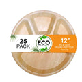 Naturelia 100% Compostable 12-Inch Palm Leaf Disposable 4 Partition Plates- Elegant, 100% Biodegradable, Natural & Eco Friendly, Wedding, Party, Picnic & Event Partition Plates