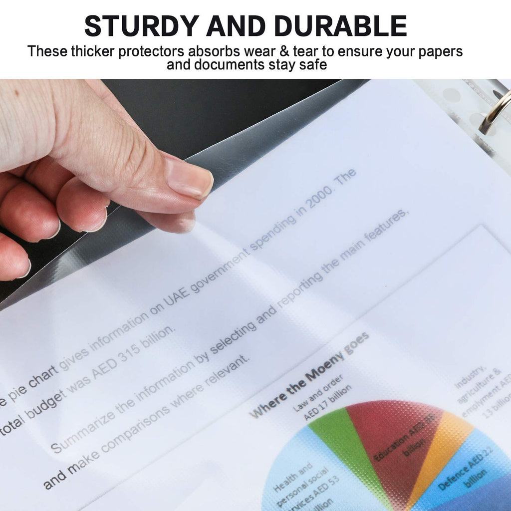Sheet Protectors, PANDRI 200 Pack Clear Heavy Duty Plastic Page Protectors Sheet Reinforced 11-Hole Fit for 3 Ring Binder Fits Standard 8.5 x 11 Paper, 9.25 x 11.25 Top Loaded, Acid Free