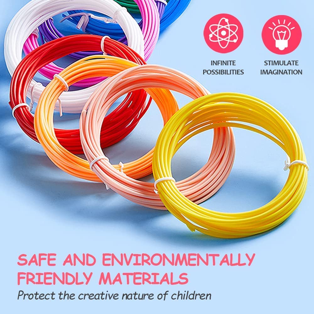 Roryimke 3D Pen Filament Refills 30 Colors 3D Printing Pen Filament Refill with 2 Finger Caps 1.75mm 3D Drawing Pen Refill Each Color 10 Feet, Total 300 Feet