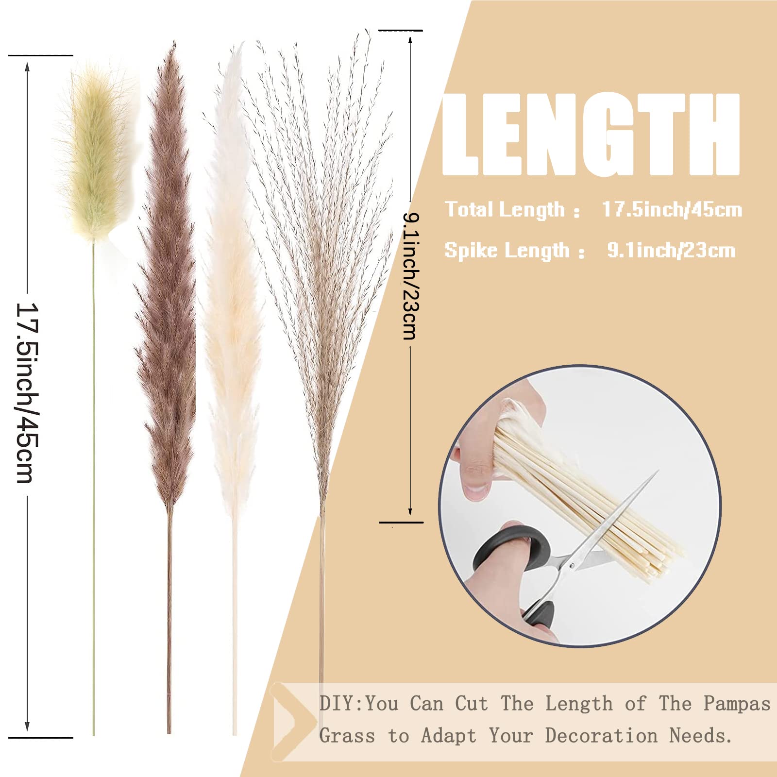 Pampas Grass Decor 110 pcs 17.5 inch Natural Dry Pampas - 15 Pcs White Pampas & 15 Pcs Brown Pampas & 50 Pcs Reed Grass & 30 Pcs Bunny Tail Grass,Fluffy Dried Flowers for Wedding Boho Decor Home Decor