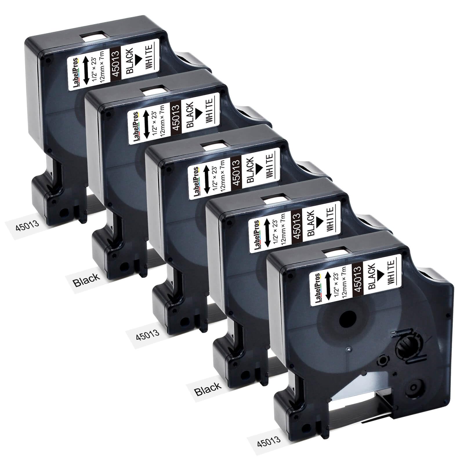 Replace DYMO D1 Label Tape 45013 S0720530 D1 Refills Compatible for DYMO LabelManager 160 280 420P PnP 220P 360D 450 210D, 1/2” W x 23’ L, 12mm x 7m, Black on White, 5 Refills