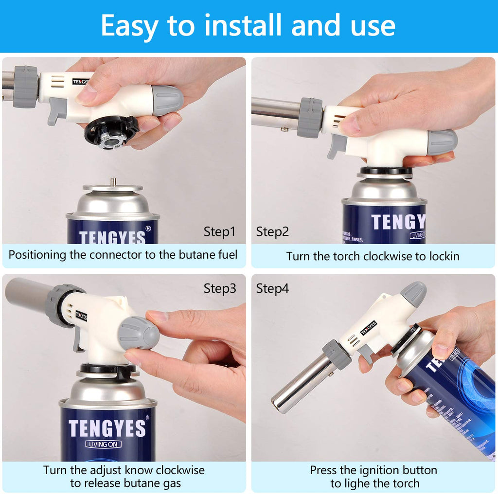 Blow Torch Lighter Kitchen Butane Culinary Torch Chef Cooking Torch Professional Adjustable Flame Lighter with 360 Degree Inverted for DIY, Creme, Brulee, BBQ, Baking, Camping and Jewellery