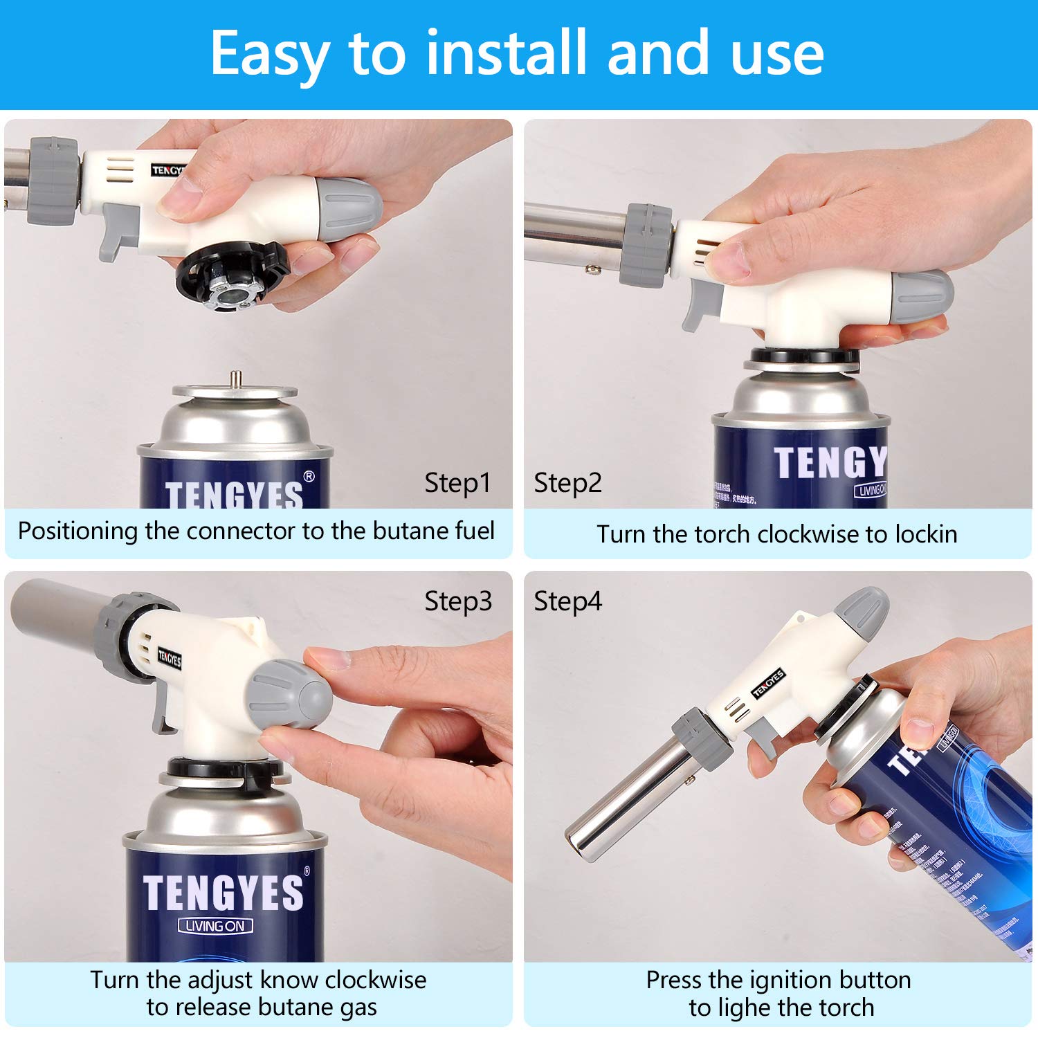 Blow Torch Lighter Kitchen Butane Culinary Torch Chef Cooking Torch Professional Adjustable Flame Lighter with 360 Degree Inverted for DIY, Creme, Brulee, BBQ, Baking, Camping and Jewellery
