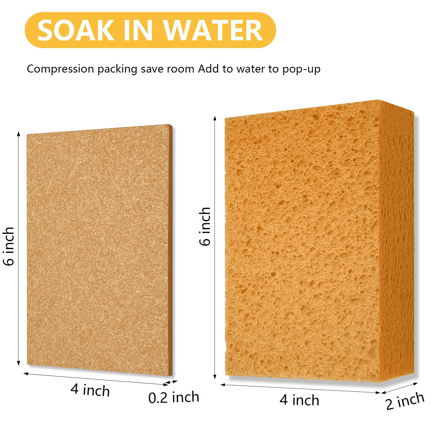 Wash Sponges, 3 Pack Extra Thick Large Cleaning Sponge Multi-Purpose for Bathroom Kitchen Household Bike Boat Car, Large Size Sponges 4'' X 6'' X 2" (Yellow)