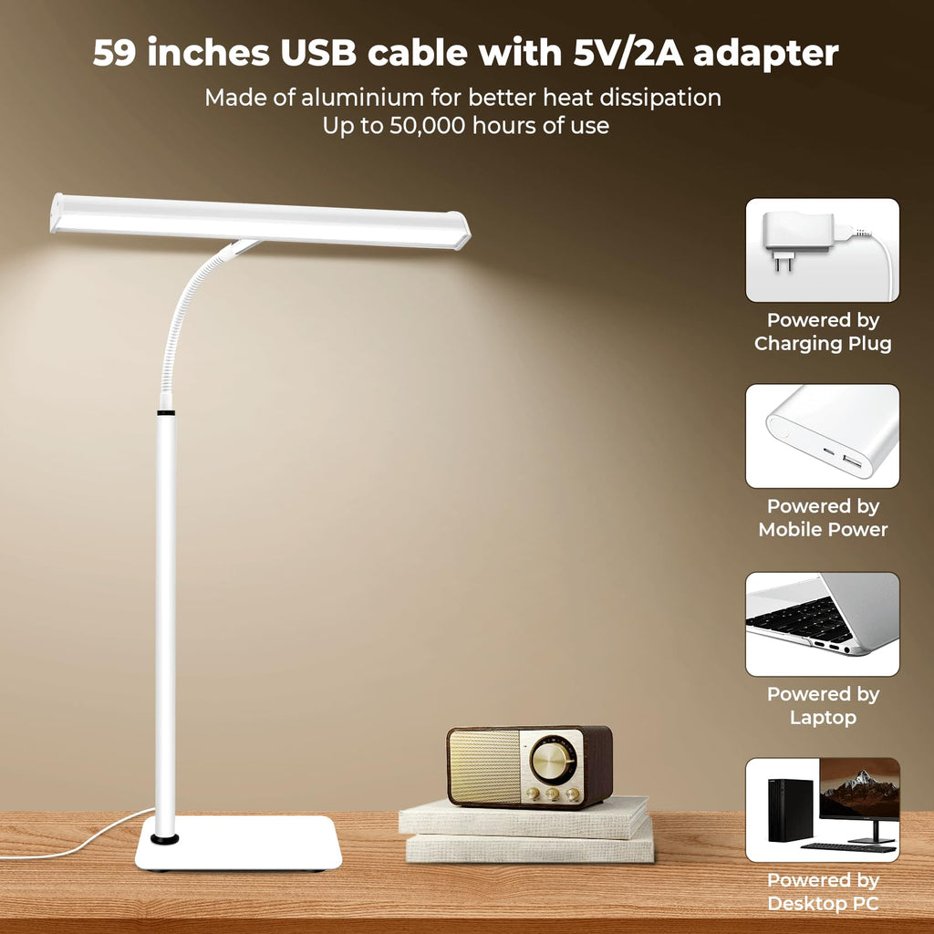 Desk Lamp for Home Office, Eye-Caring Architect LED Table Lamp, 3 Color Modes & 10 Brightness Level Desk Lamp, Adjustable Flexible Gooseneck, 21.5inch Tall Desk Light for Work Study Reading (White)