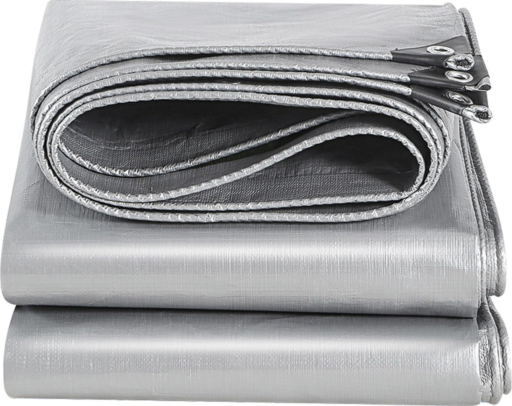 Silver Waterproof Tarpaulin-16 mil Heavy Duty Waterproof Tarpaulin,Multi-Purpose Protective Cover,UV and Tear Resistant,Outdoor Tarpaulin for Camping,Pool,car,Garden