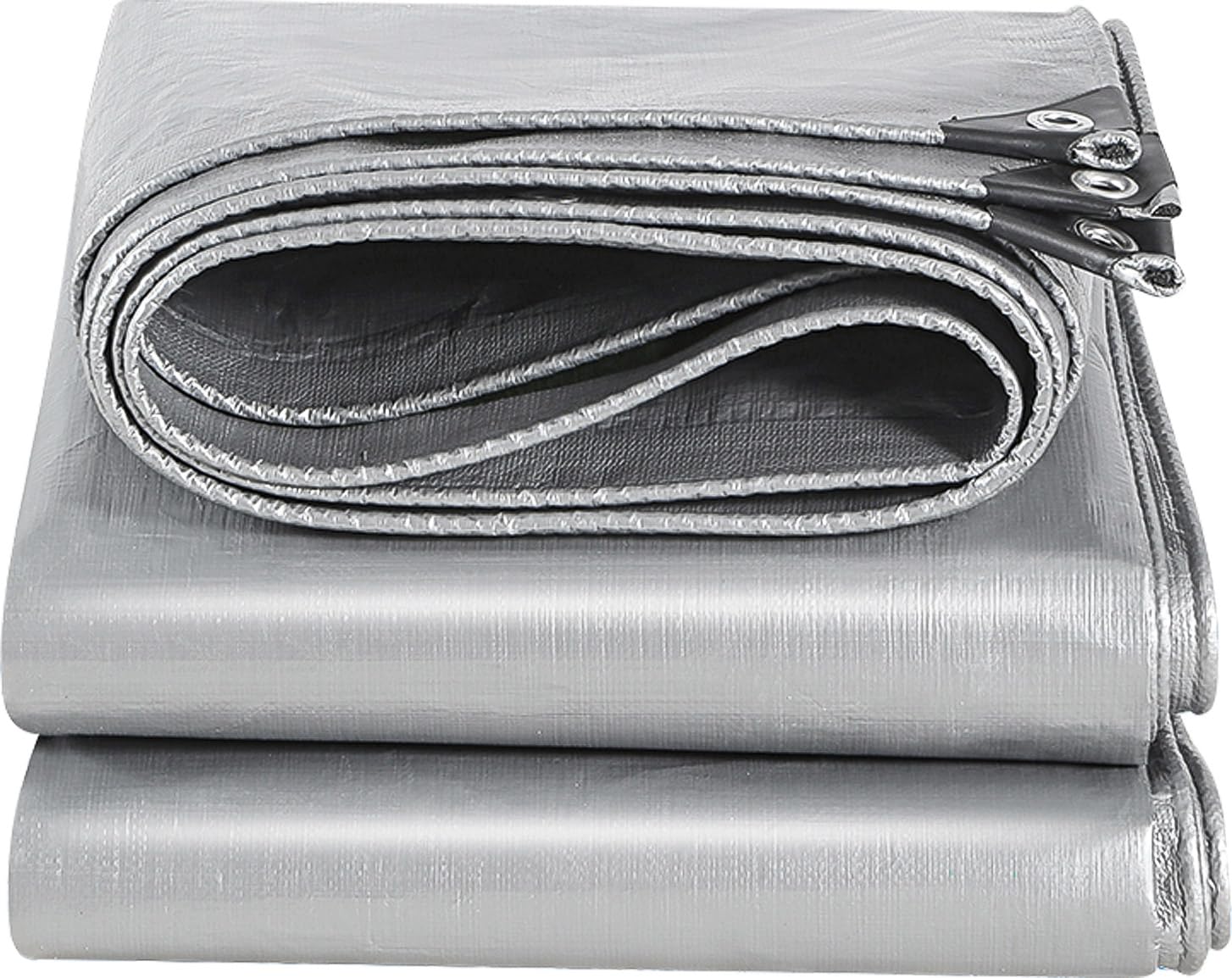 Silver Waterproof Tarpaulin-16 mil Heavy Duty Waterproof Tarpaulin,Multi-Purpose Protective Cover,UV and Tear Resistant,Outdoor Tarpaulin for Camping,Pool,car,Garden