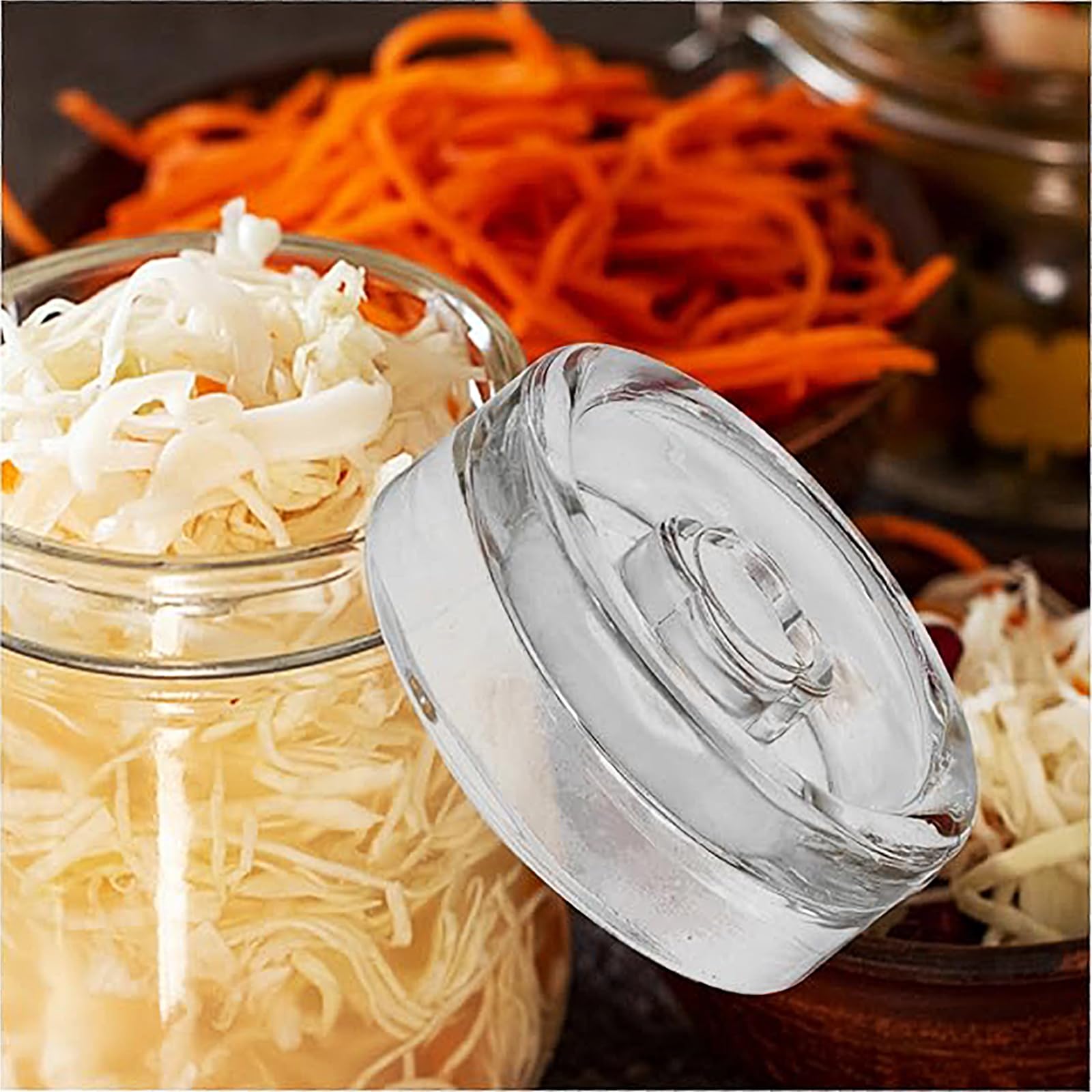 GKYMYZ 4 Pack Glass Fermentation Weights with Easy Grip Handle and Unique Texture Design for Large Wide Mouth Mason Jars (003)