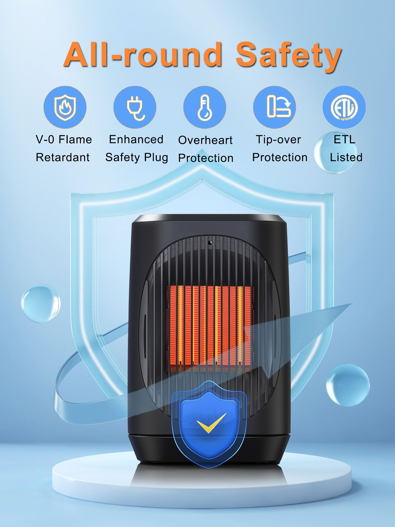iFeiFan Indoor Electric Space Heater, 1500W Portable Electric Heaters with Overheating Protection, 3 Modes, 70° Oscillation, Remote, PTC Ceramic Fast Safety Small Heater (Black)